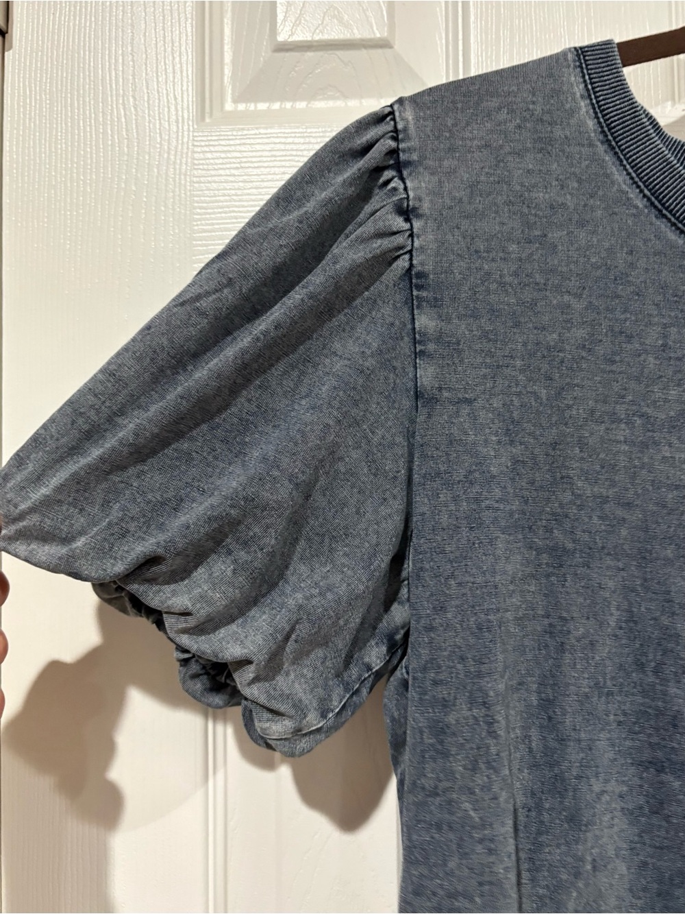 Mineral Wash Puff Sleeve Tee Crew Neck Blue Gray Large - Picture 3 of 11